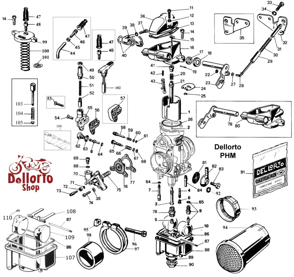 Dellorto PHM Carburetor Parts